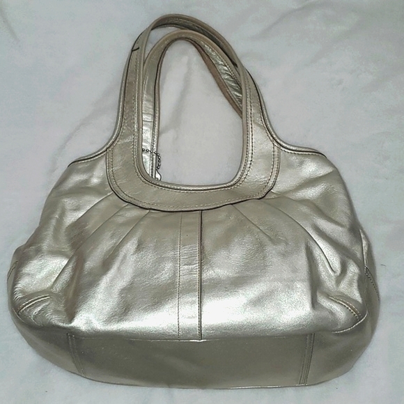Coach Ergo Silver Metallic Pleated Leather Kisslock Shoulder Bag # 12831 - Picture 15 of 16